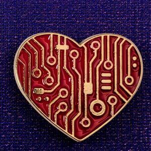Heart-Shaped Circuit Pin - Red and Gold